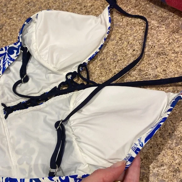 NWT Nanette Lepore Swim 1 One Piece Suit Small Blue White - Picture 13 of 17